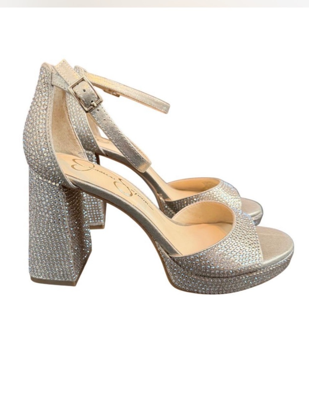 Jessica Simpson Silver Crystal Block Heel Sandals